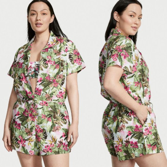 Victoria's Secret Linen Blend Cover-Up Romper NWT - Picture 1 of 12